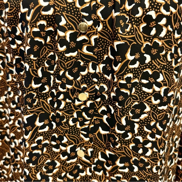 🎁 Nine West Floral Black Gold Long-sleeve Button Down Top Blouse Size M NWT - Picture 7 of 9